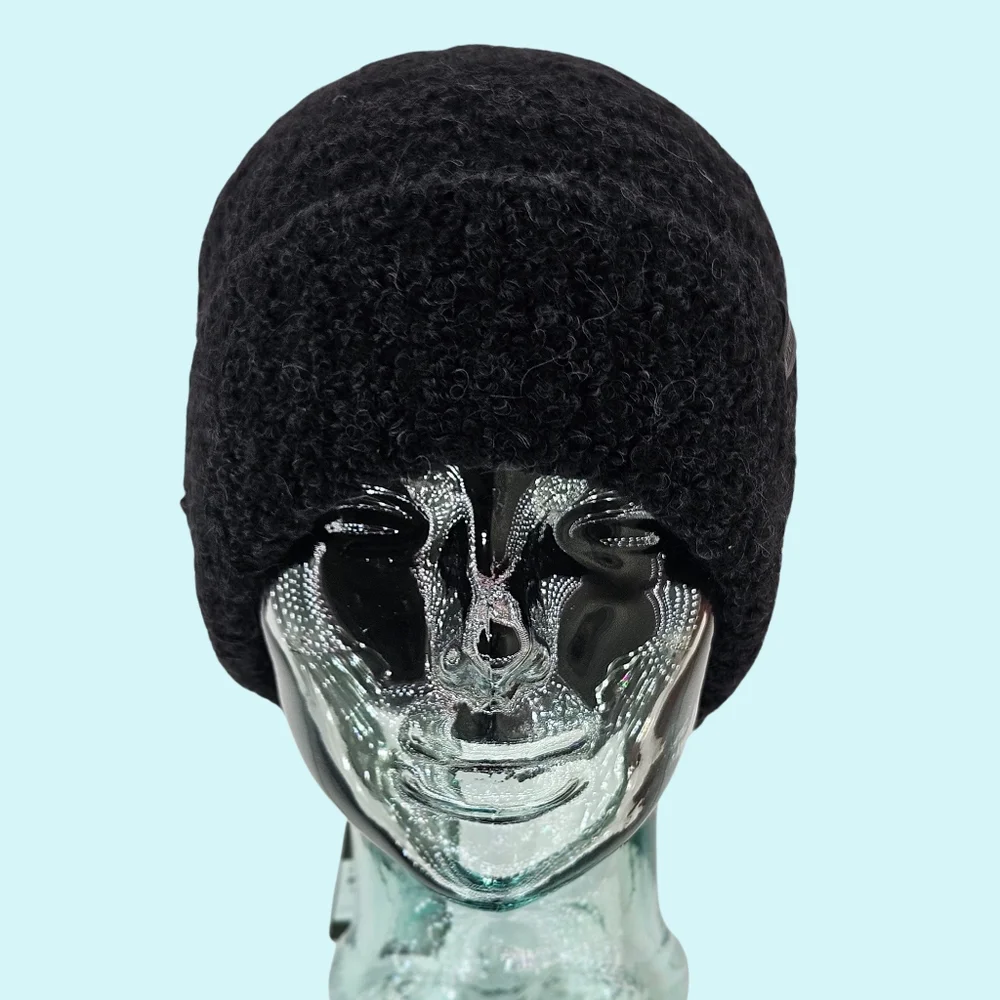 All Saints Hat Beanie Black Teddy Bear Wool & Alpaca Blend Cuffed Cottagecore